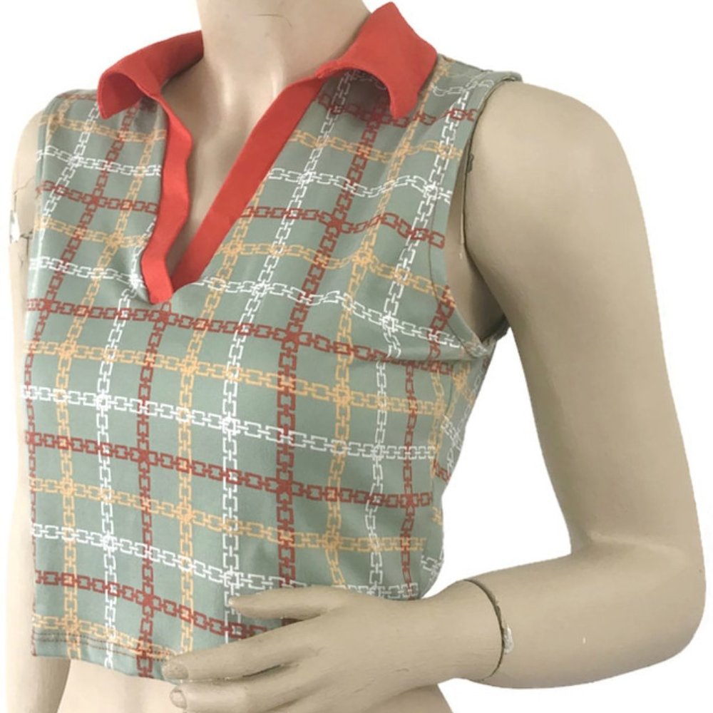 Julia Women's Plaid Collared V-neck Sleeveless Waistline Tank Top Size Large NWT
